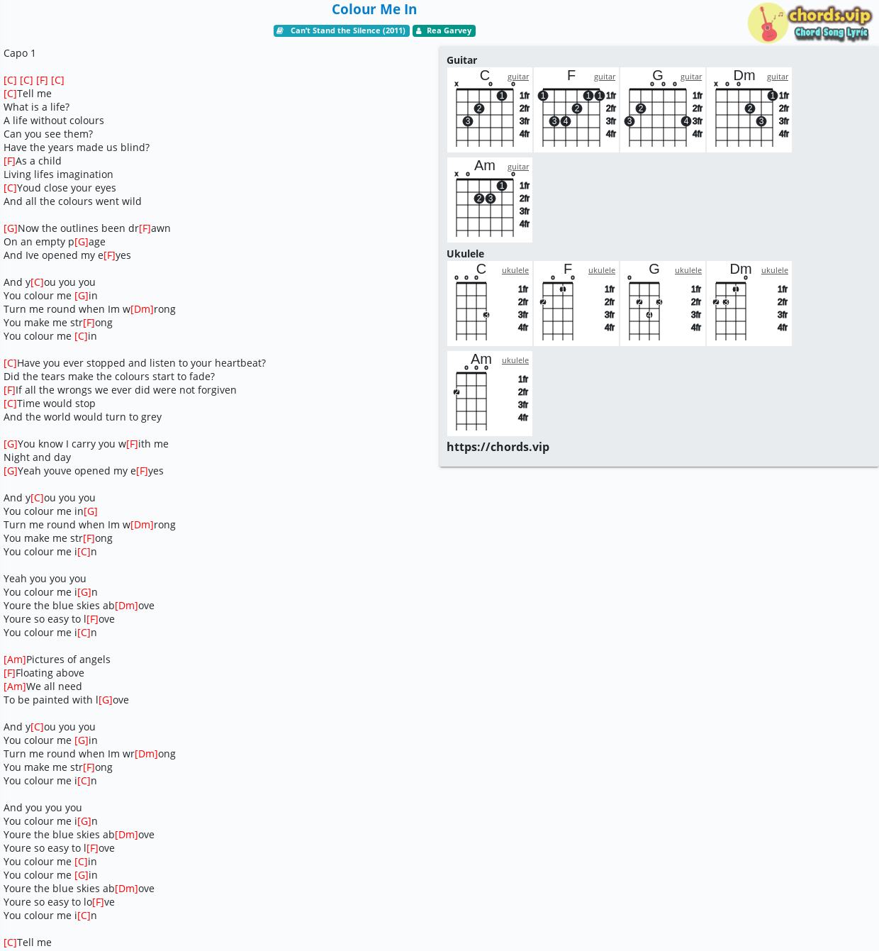 Chord Colour Me In Rea Garvey Tab Song Lyric Sheet Guitar Ukulele Chords Vip