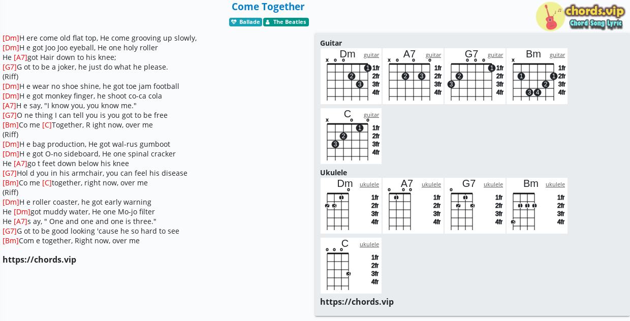 Chord: Come Together - The - tab, song lyric, sheet, guitar, ukulele |