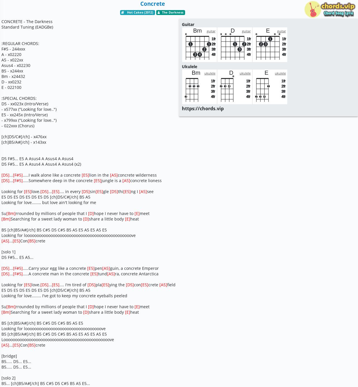 Concrete - The Darkness - tab, song lyric, sheet, guitar, ukulele | chords.vip