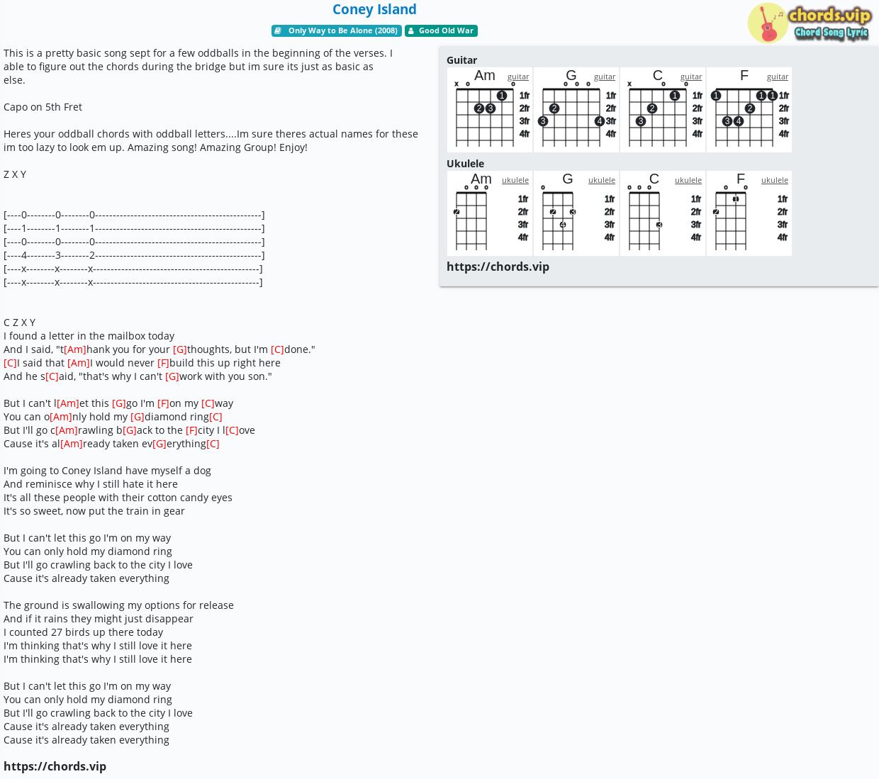 Chord Coney Island Good Old War Tab Song Lyric Sheet Guitar Ukulele Chords Vip
