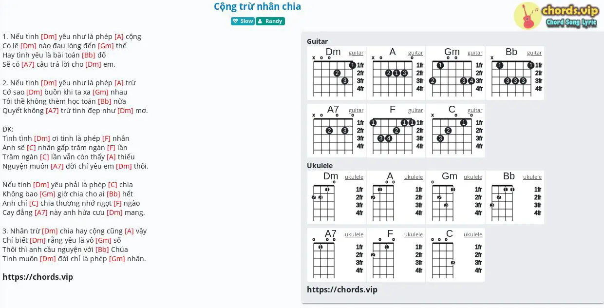 Chord: Cộng trừ nhân chia - tab, song lyric, sheet, guitar, ukulele