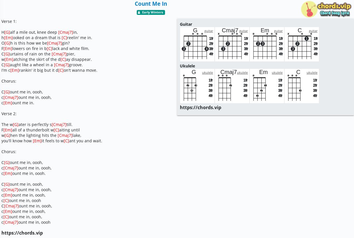 Chord Count Me In Early Winters Tab Song Lyric Sheet Guitar Ukulele Chords Vip