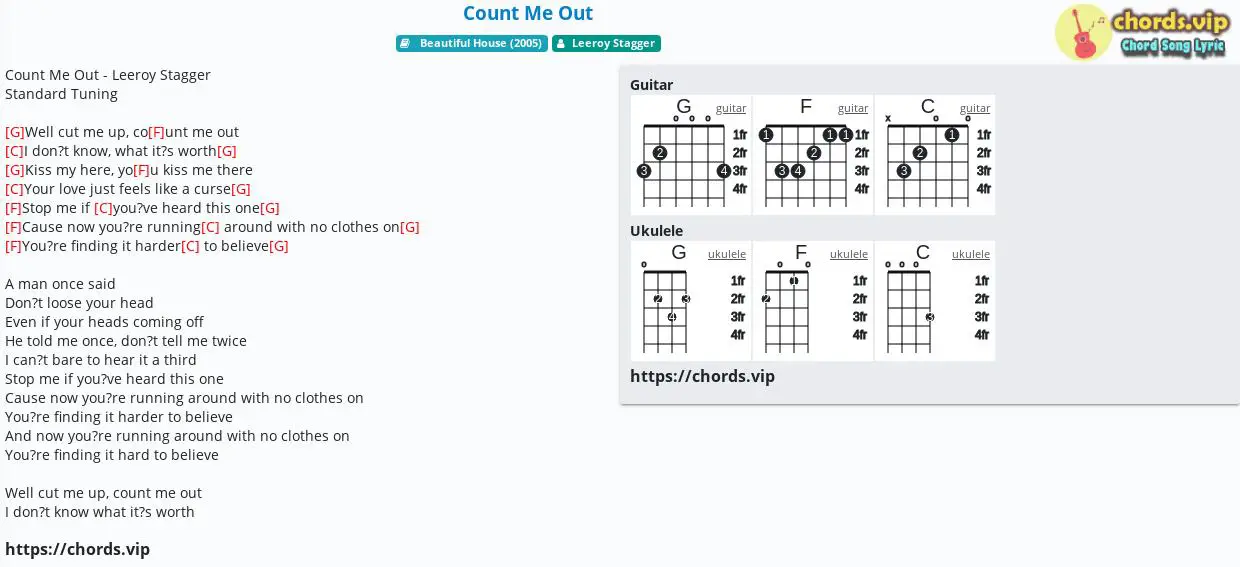 Chord Count Me Out Leeroy Stagger Tab Song Lyric Sheet Guitar Ukulele Chords Vip