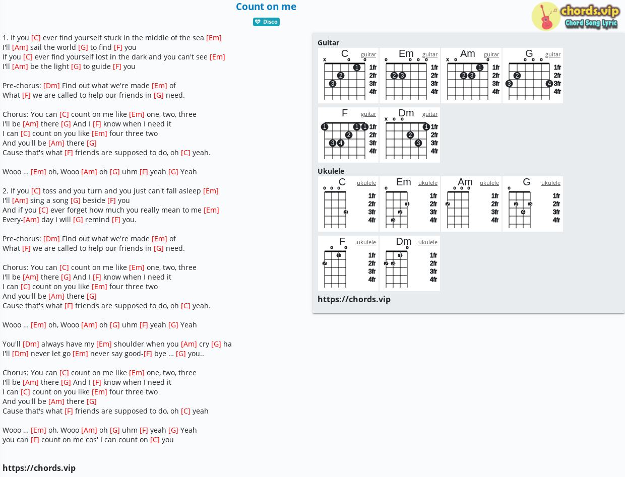 Chord Count On Me Bruno Mars Philip Lawrence Ari Levine Tab Song Lyric Sheet Guitar Ukulele Chords Vip