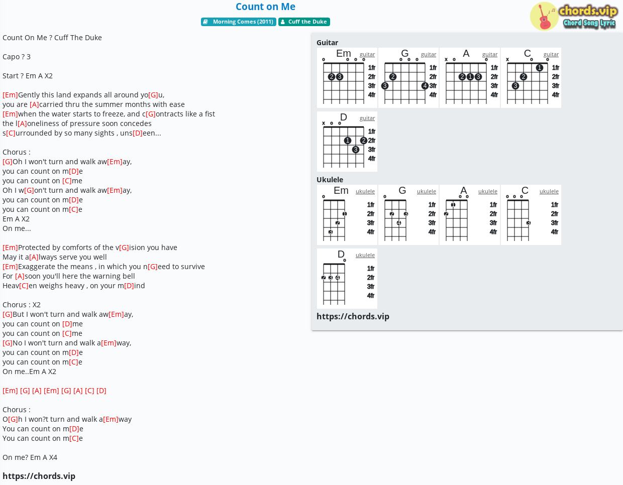 Chord Count On Me Cuff The Duke Tab Song Lyric Sheet Guitar Ukulele Chords Vip