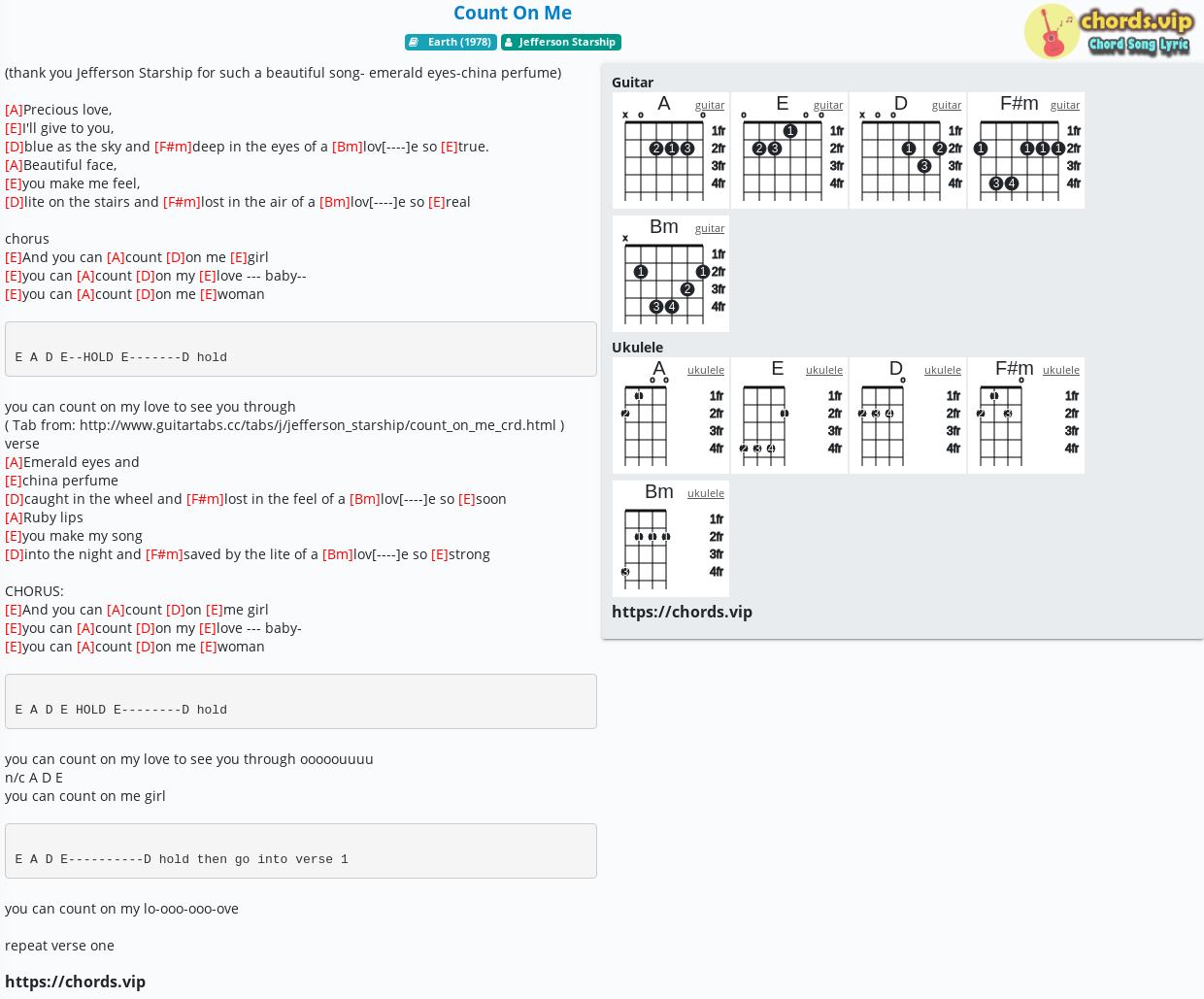 Chord Count On Me Jefferson Starship Tab Song Lyric Sheet Guitar Ukulele Chords Vip
