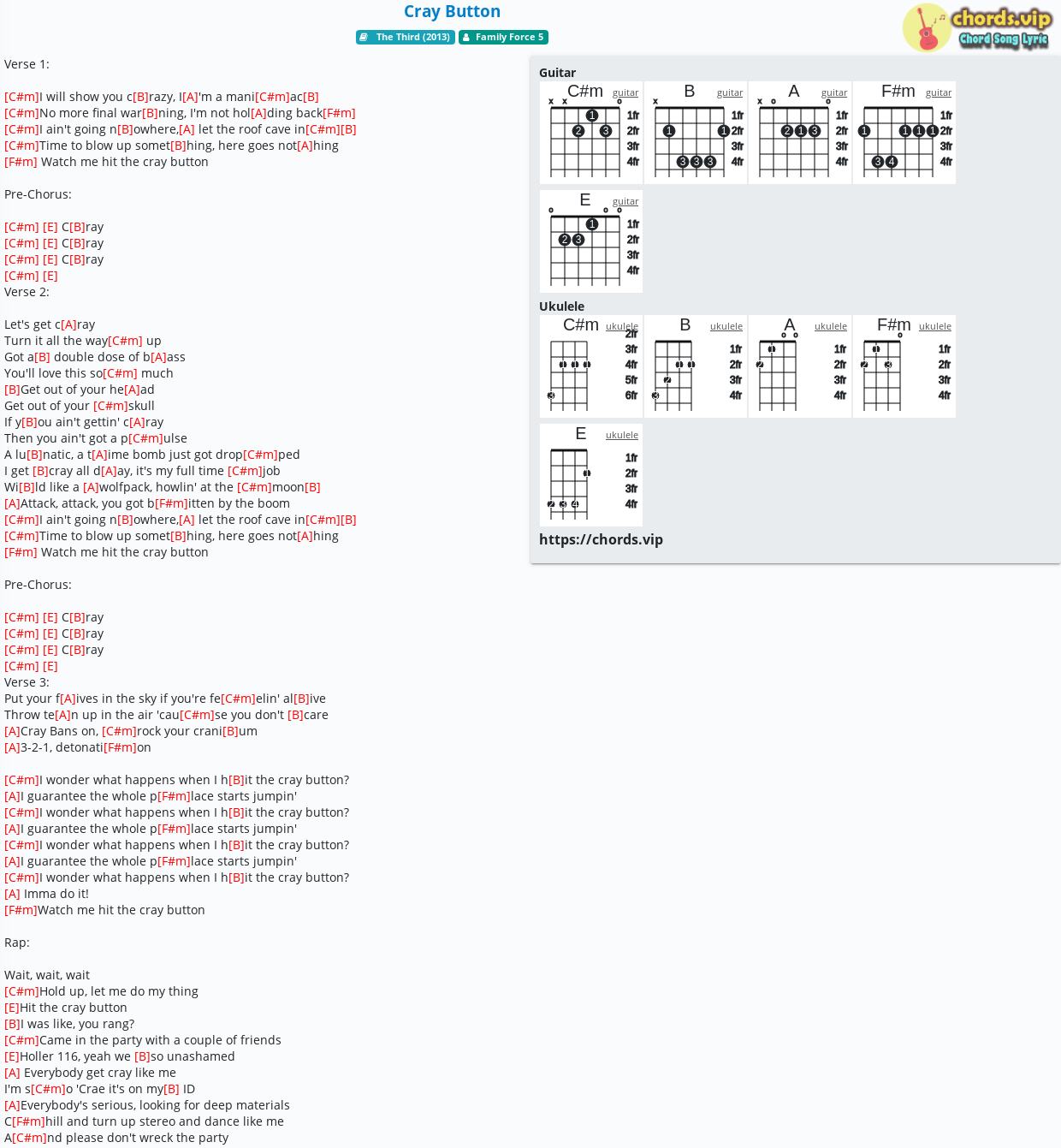 Chord Cray Button Family Force 5 Tab Song Lyric Sheet Guitar Ukulele Chords Vip