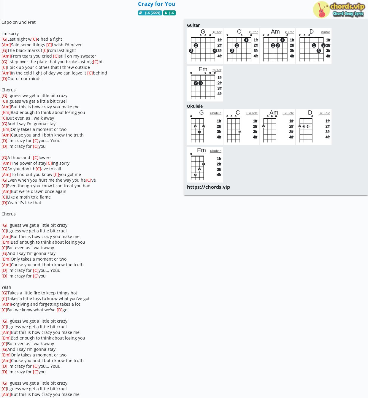 Chord Crazy For You Jls Tab Song Lyric Sheet Guitar Ukulele Chords Vip