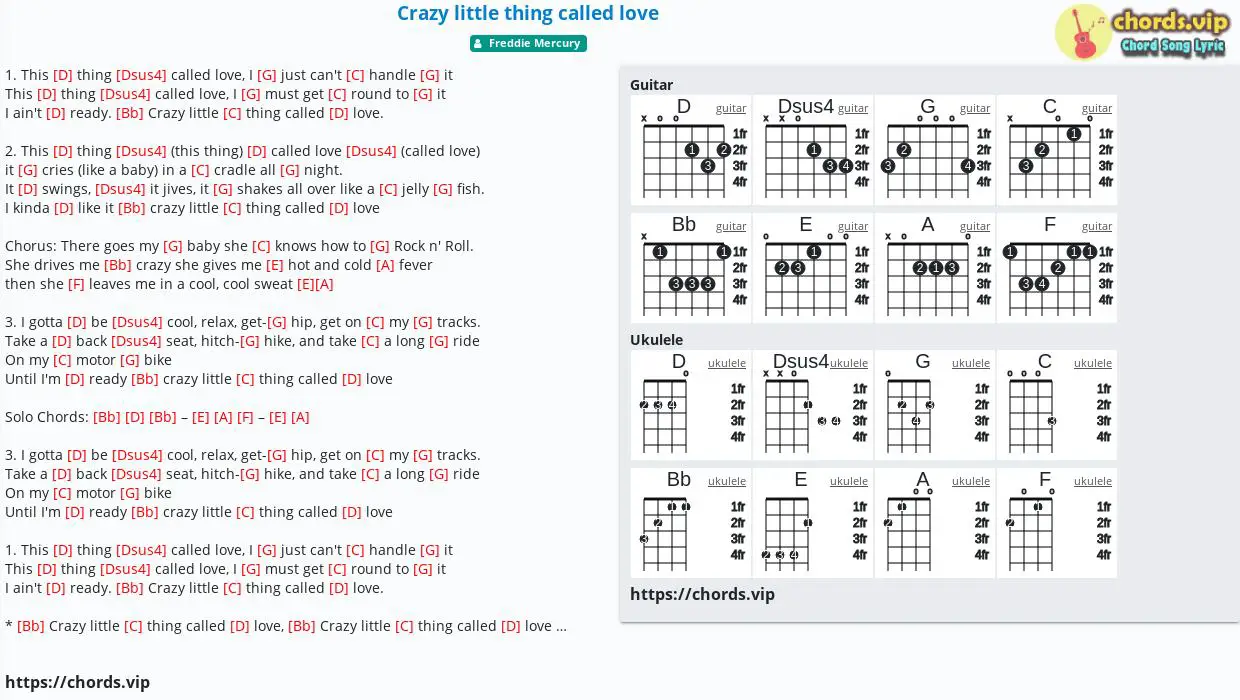 hovedlandet lotteri Fjernelse Chord: Crazy little thing called love - Queen,Freddie Mercury - tab, song  lyric, sheet, guitar, ukulele | chords.vip