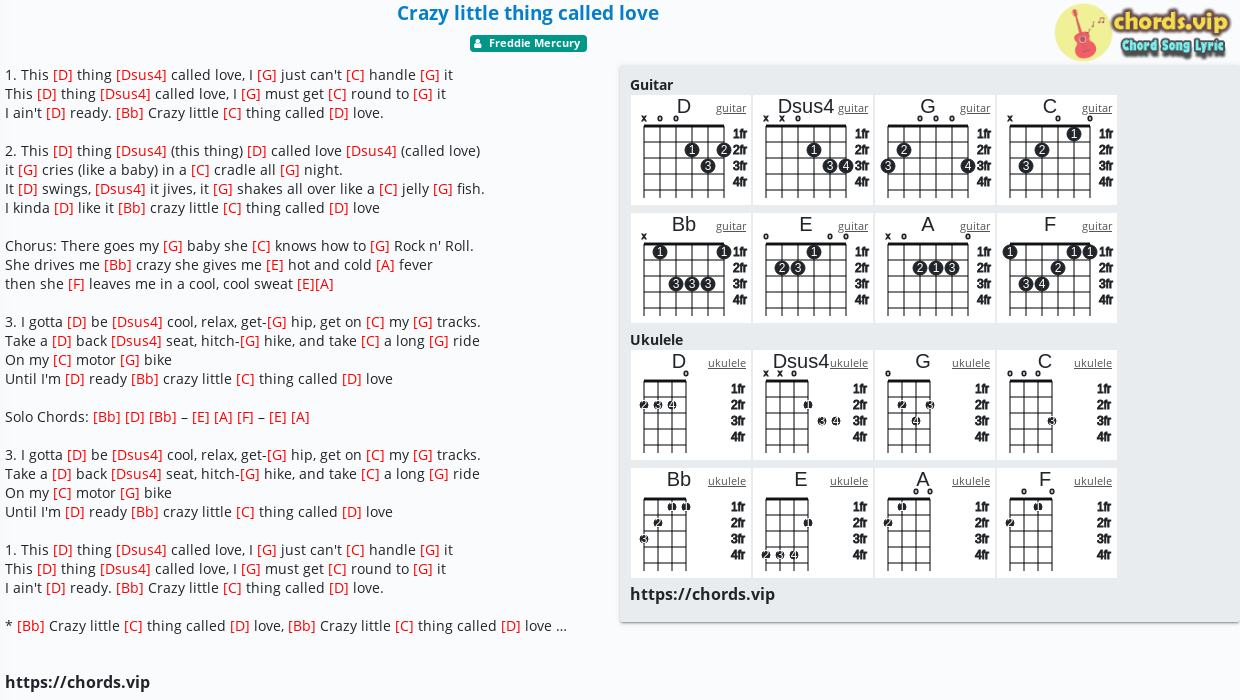 hovedlandet lotteri Fjernelse Chord: Crazy little thing called love - Queen,Freddie Mercury - tab, song  lyric, sheet, guitar, ukulele | chords.vip