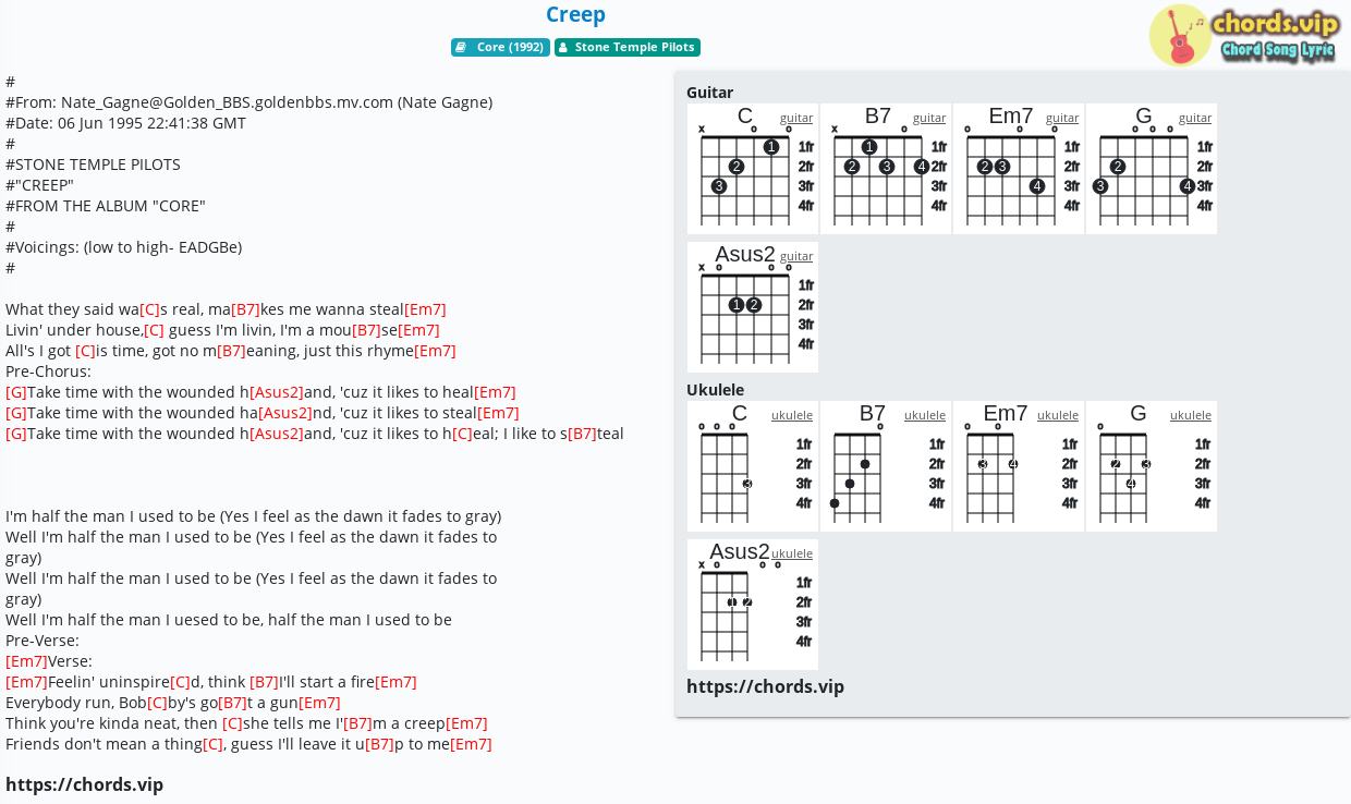 Chord: Creep - Stone Pilots - tab, song lyric, guitar, ukulele chords.vip