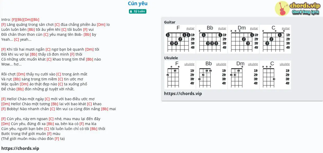 Chord: Cún yêu - Sỹ Luân - tab, song lyric, sheet, guitar, ukulele