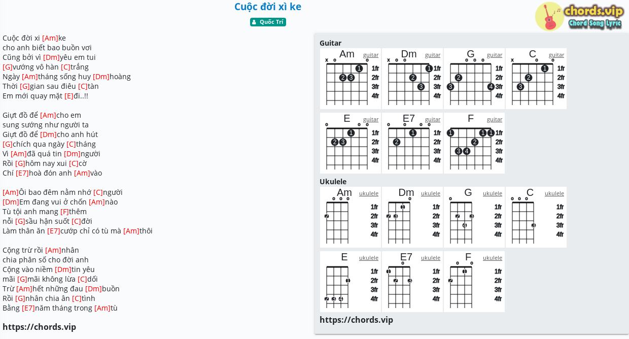 Chord/Tab song: Cuộc đời xì ke - Quốc Trí - chords.vip