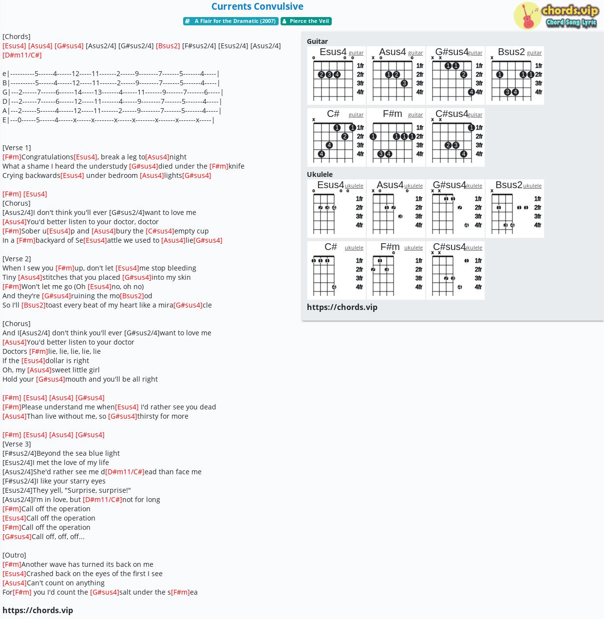 Chord Currents Convulsive Pierce The Veil Tab Song Lyric Sheet Guitar Ukulele Chords Vip