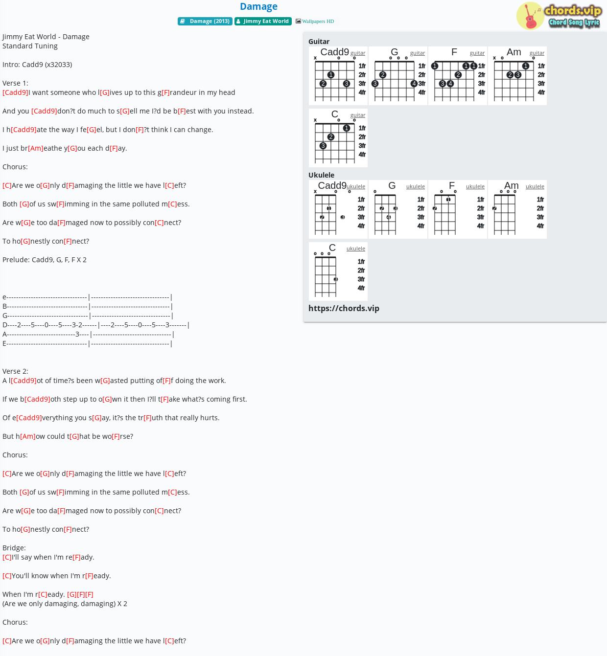 Chord Damage Jimmy Eat World Tab Song Lyric Sheet Guitar Ukulele Chords Vip