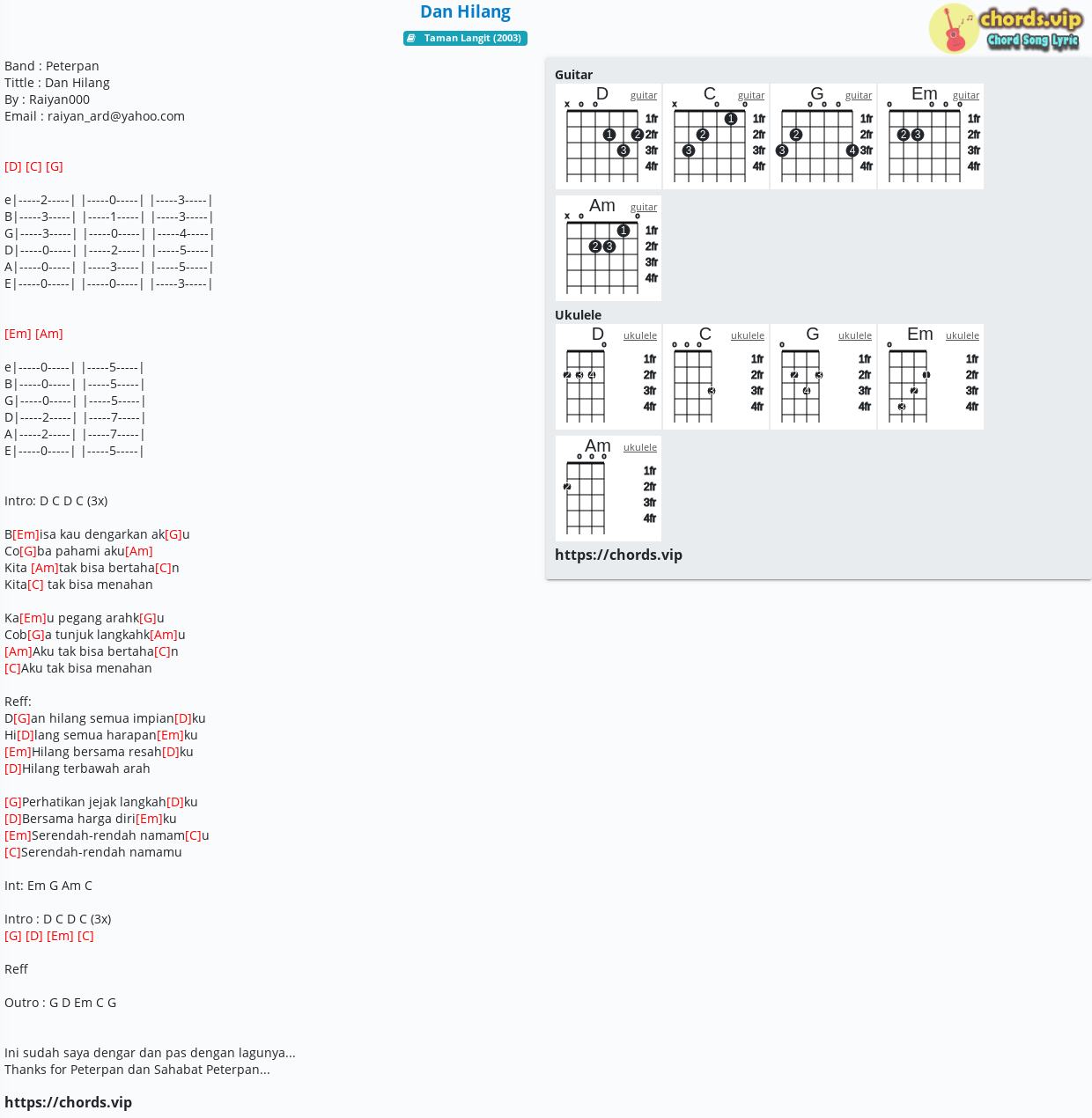 Chord Dan Hilang Peterpan Peterpan Tab Song Lyric Sheet Guitar Ukulele Chords Vip