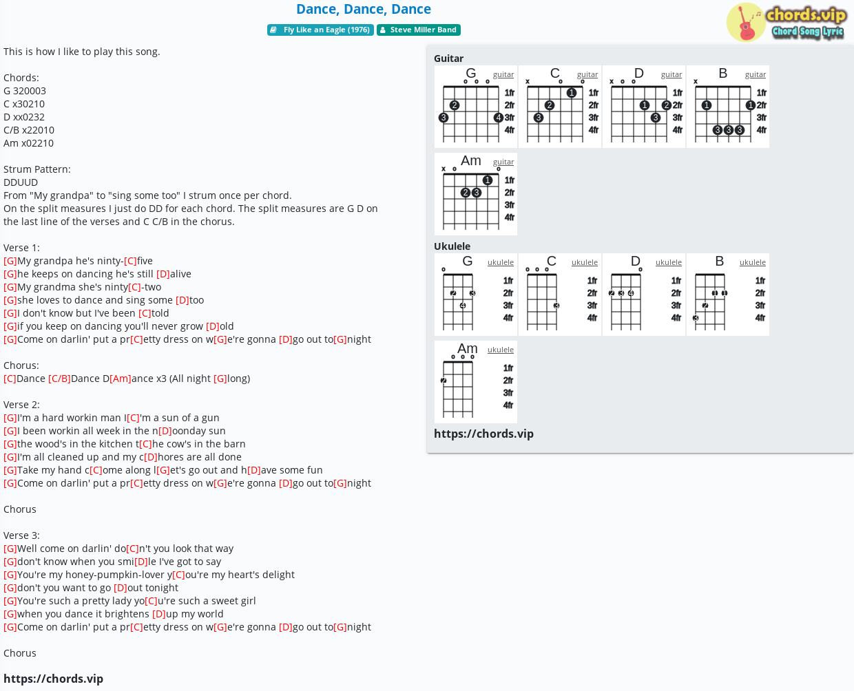 Chord Dance Dance Dance Steve Miller Band Tab Song Lyric Sheet Guitar Ukulele Chords Vip