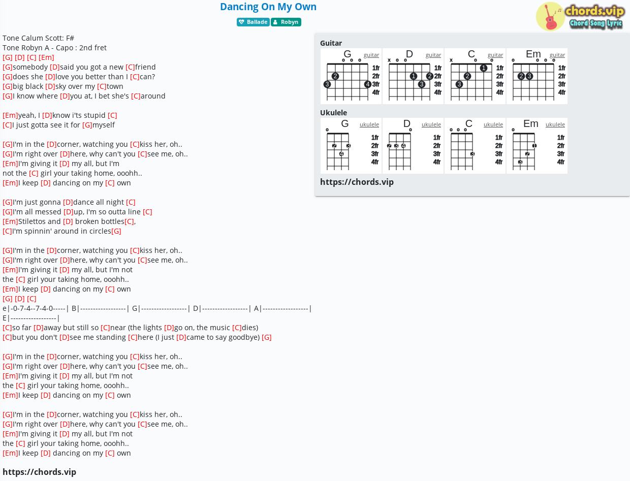 Chord: Dancing On My Own - Robyn - tab, sheet, guitar, ukulele | chords.vip