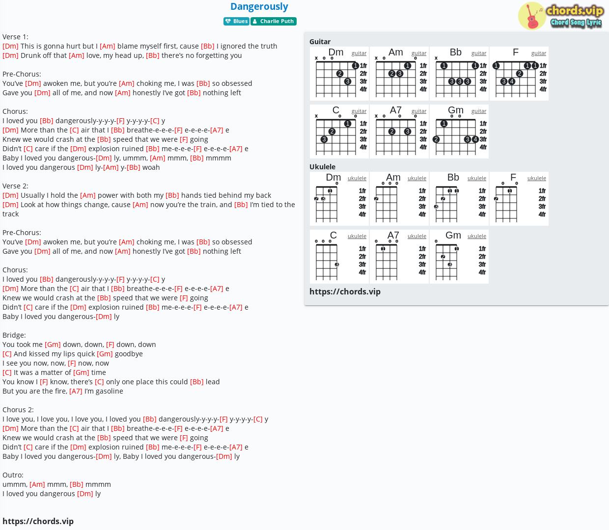 Chord Dangerously Charlie Puth Tab Song Lyric Sheet Guitar Ukulele Chords Vip