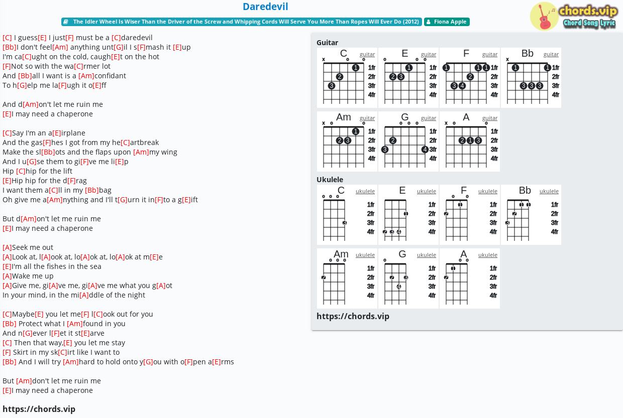 Chord: Daredevil - Fiona Apple - tab, song lyric, sheet, guitar 