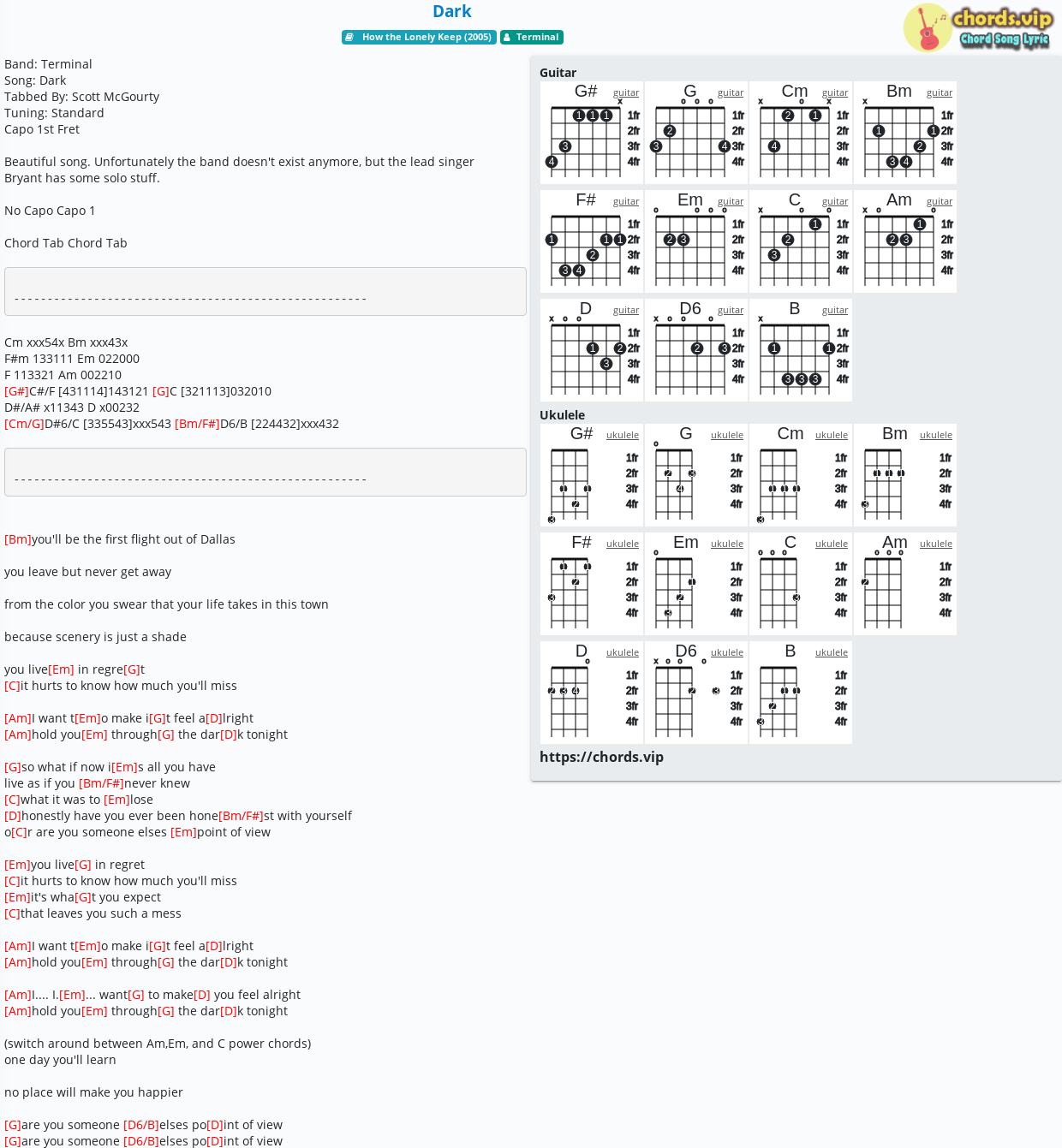 Chord: Dark - Terminal - tab, song lyric, sheet, guitar, ukulele