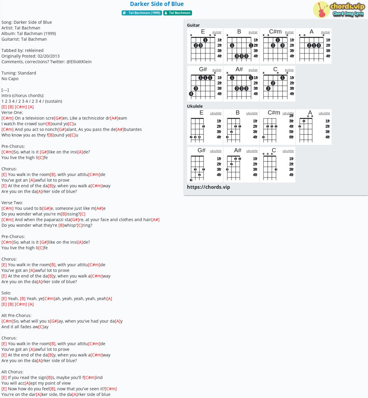 Chord Darker Side Of Blue Tal Bachman Tab Song Lyric Sheet Guitar Ukulele Chords Vip