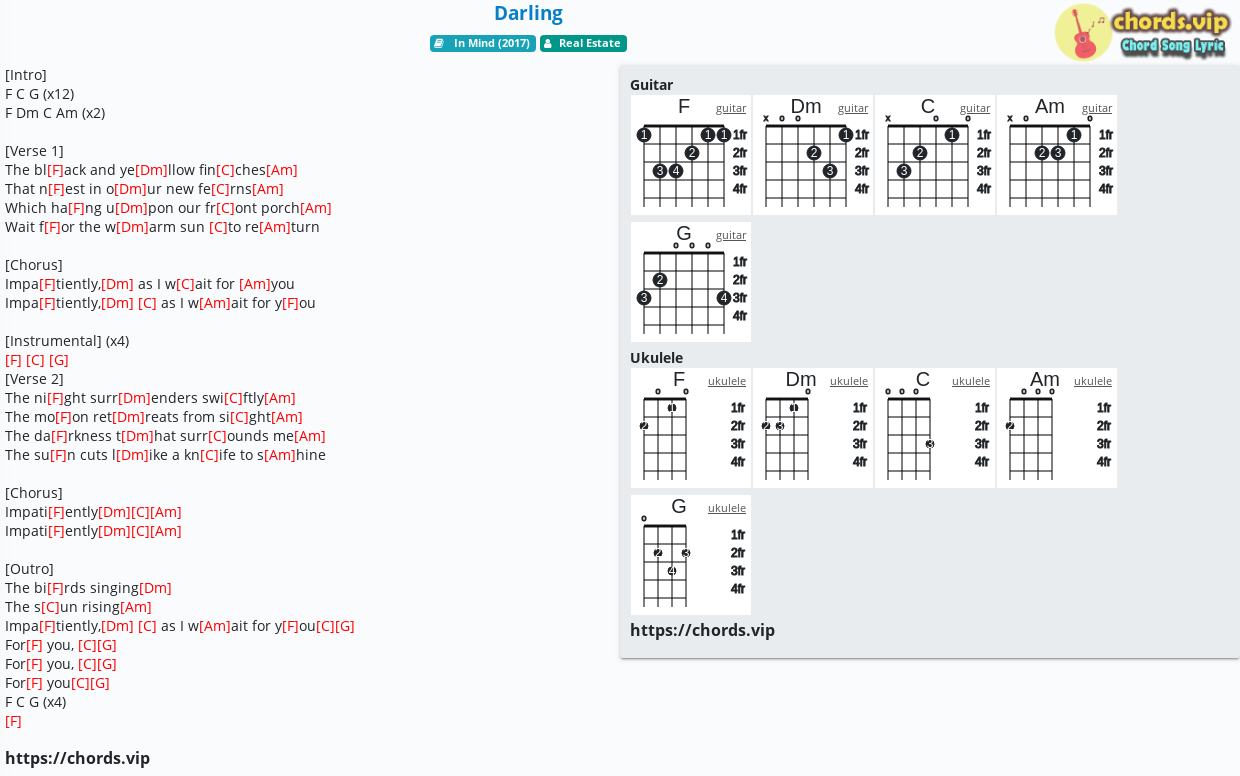 Chord Darling Real Estate Tab Song Lyric Sheet Guitar Ukulele Chords Vip