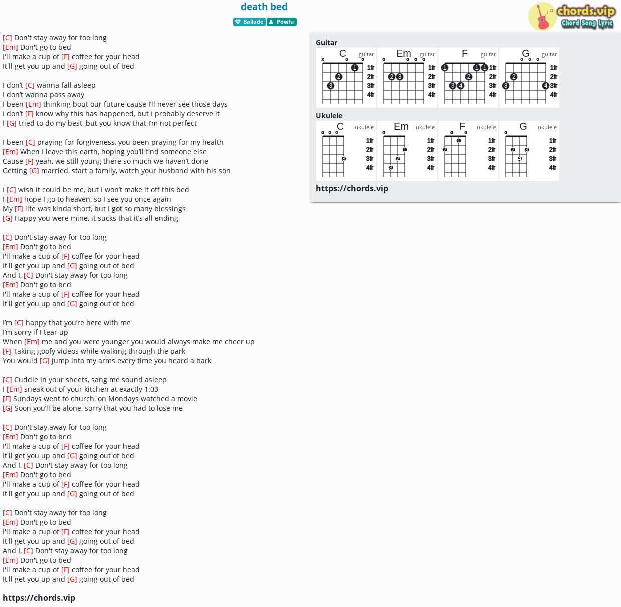 Chord Death Bed Powfu Tab Song Lyric Sheet Guitar Ukulele Chords Vip