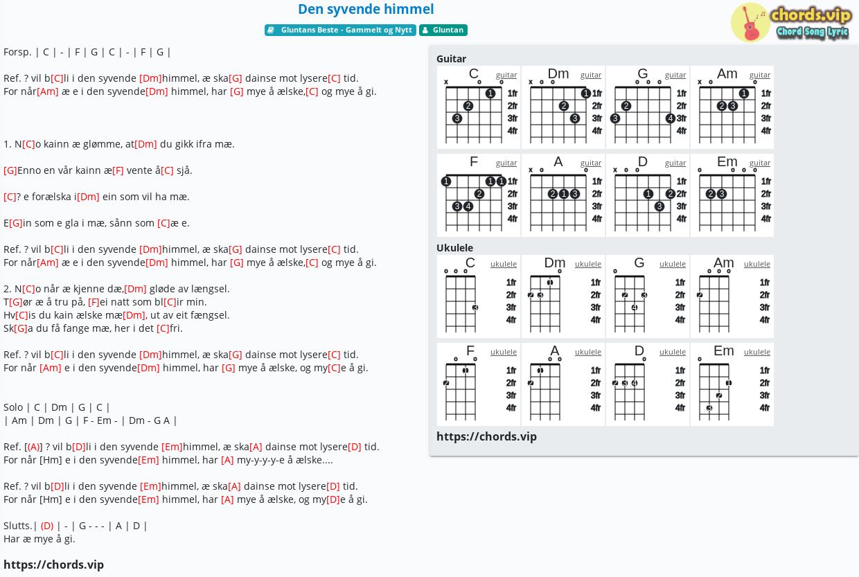 Chord Den Syvende Himmel Gluntan Tab Song Lyric Sheet Guitar Ukulele Chords Vip