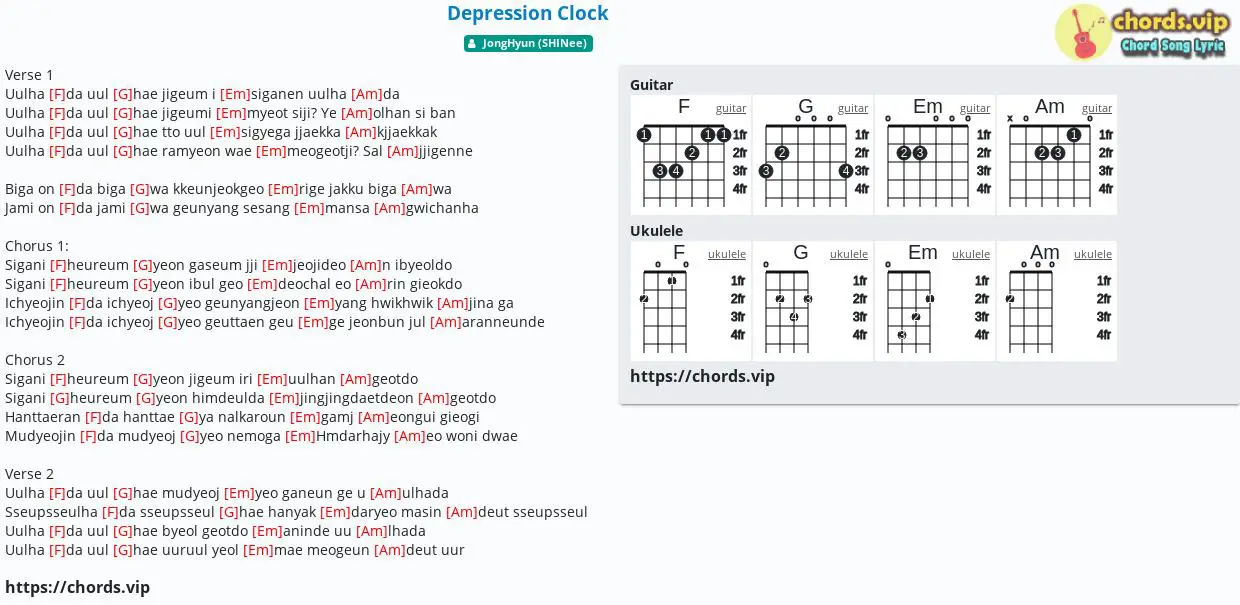 chord-depression-clock-jonghyun-shinee-tab-song-lyric-sheet