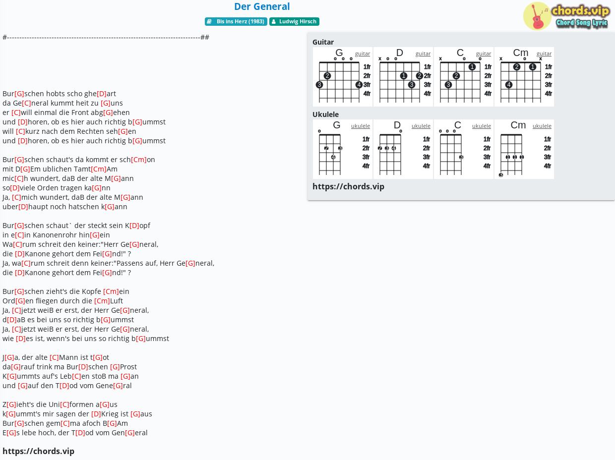 Chord Der General Ludwig Hirsch Tab Song Lyric Sheet Guitar Ukulele Chords Vip