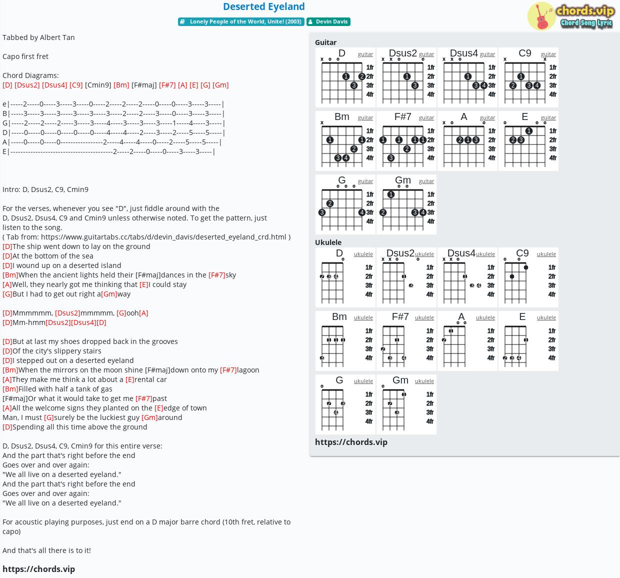 Chord Deserted Eyeland Devin Davis Tab Song Lyric Sheet Guitar Ukulele Chords Vip Chord Deserted Eyeland Devin Davis Tab Song Lyric Sheet Guitar Ukulele Chords Vip