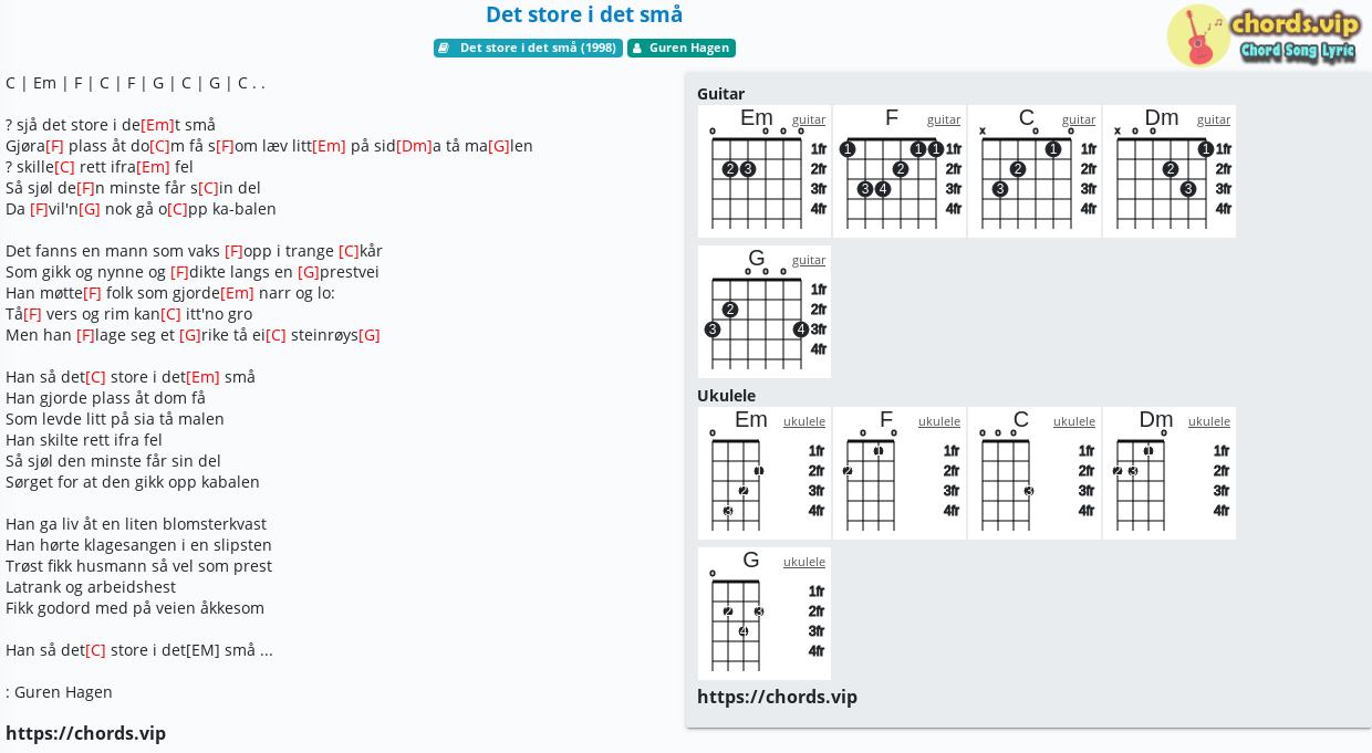 Chord Det Store I Det Sma Guren Hagen Tab Song Lyric Sheet Guitar Ukulele Chords Vip