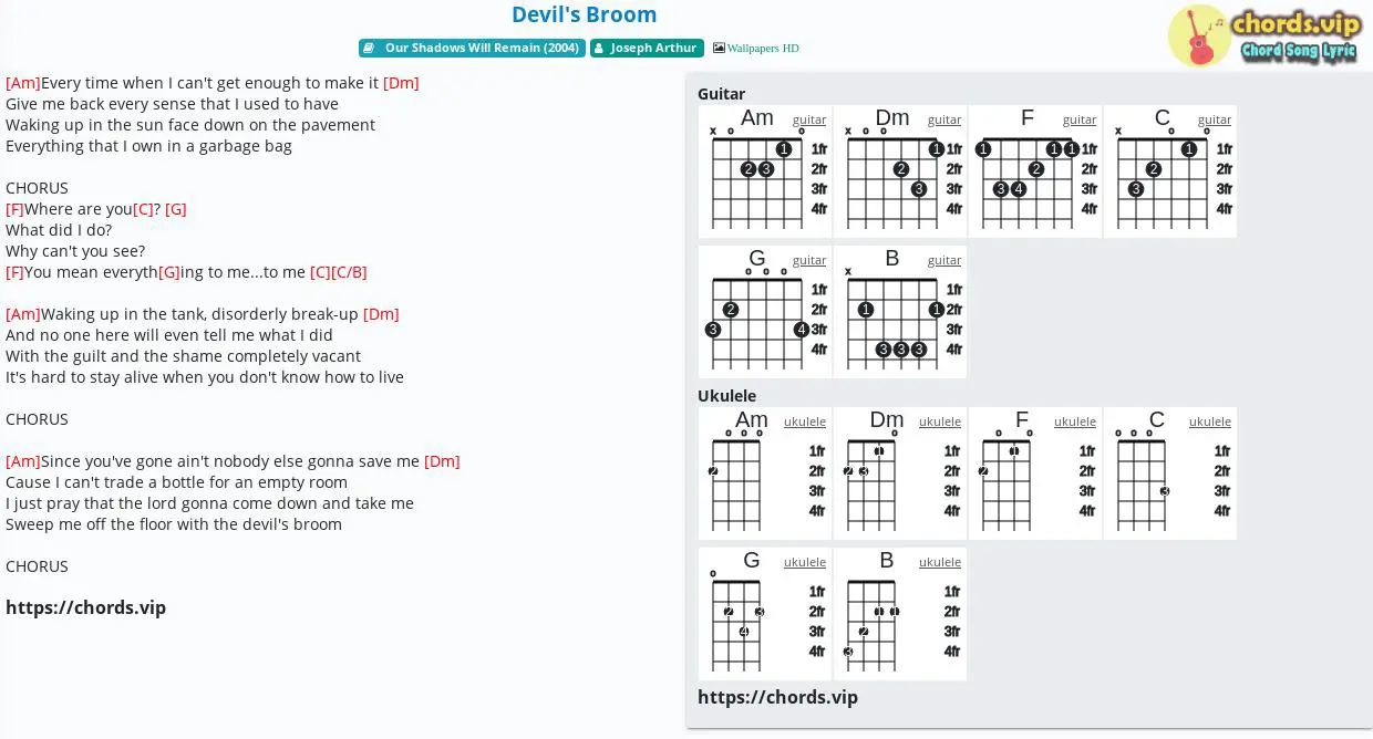 Chord Devil S Broom Joseph Arthur Tab Song Lyric Sheet Guitar Ukulele Chords Vip