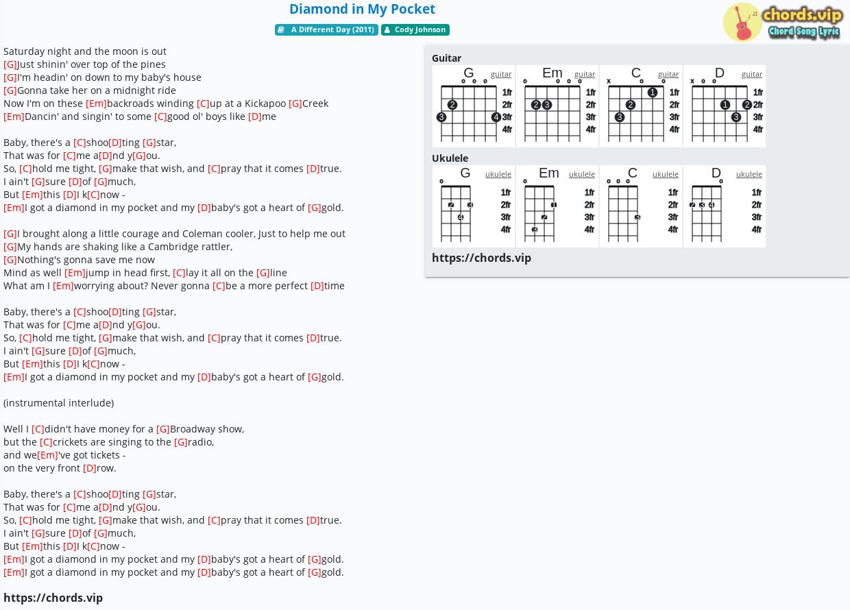 Chord Diamond In My Pocket Cody Johnson Tab Song Lyric Sheet Guitar Ukulele Chords Vip