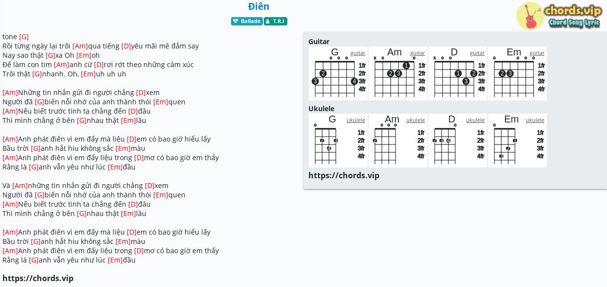 Chord đien T R I Tab Song Lyric Sheet Guitar Ukulele Chords Vip