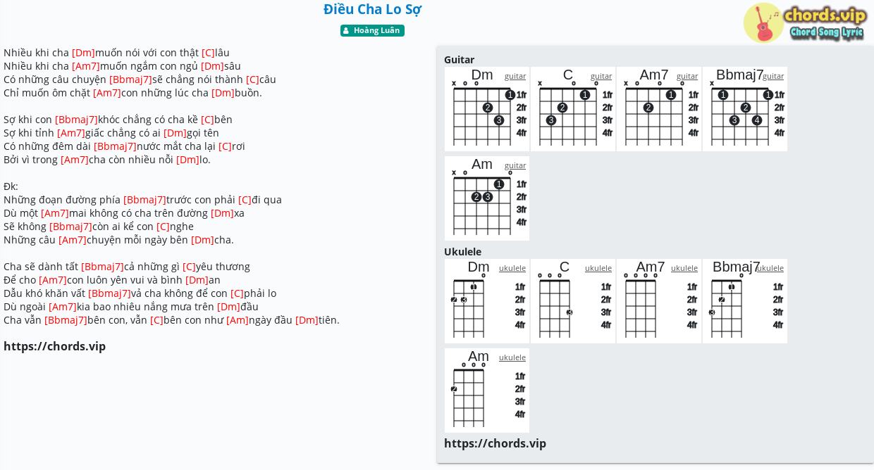 Chord điều Cha Lo Sợ Hoang Luan Tab Song Lyric Sheet Guitar Ukulele Chords Vip