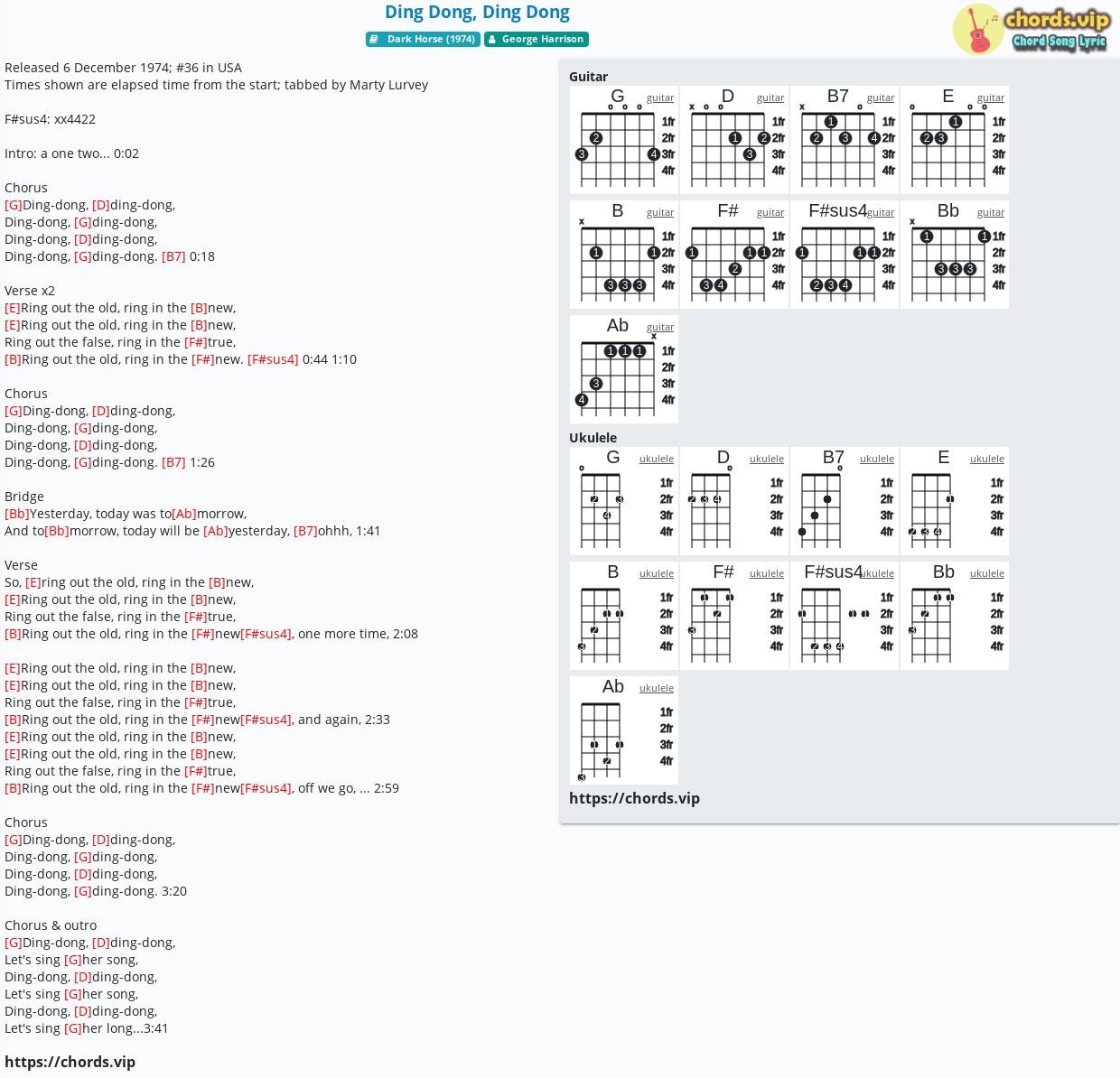 Chord Ding Dong Ding Dong George Harrison Tab Song Lyric Sheet Guitar Ukulele Chords Vip