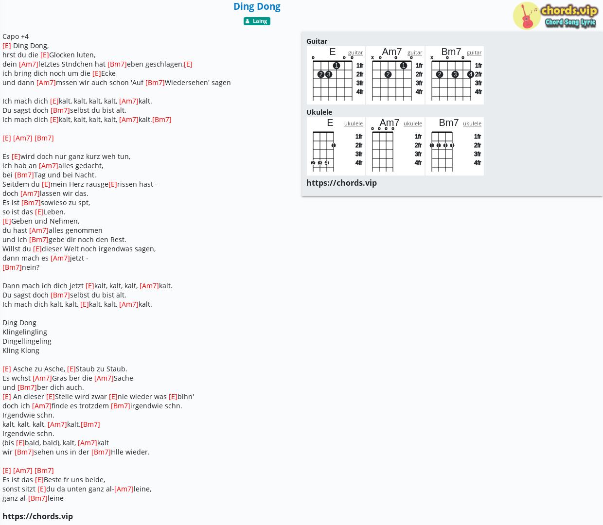 Chord Ding Dong Laing Tab Song Lyric Sheet Guitar Ukulele Chords Vip