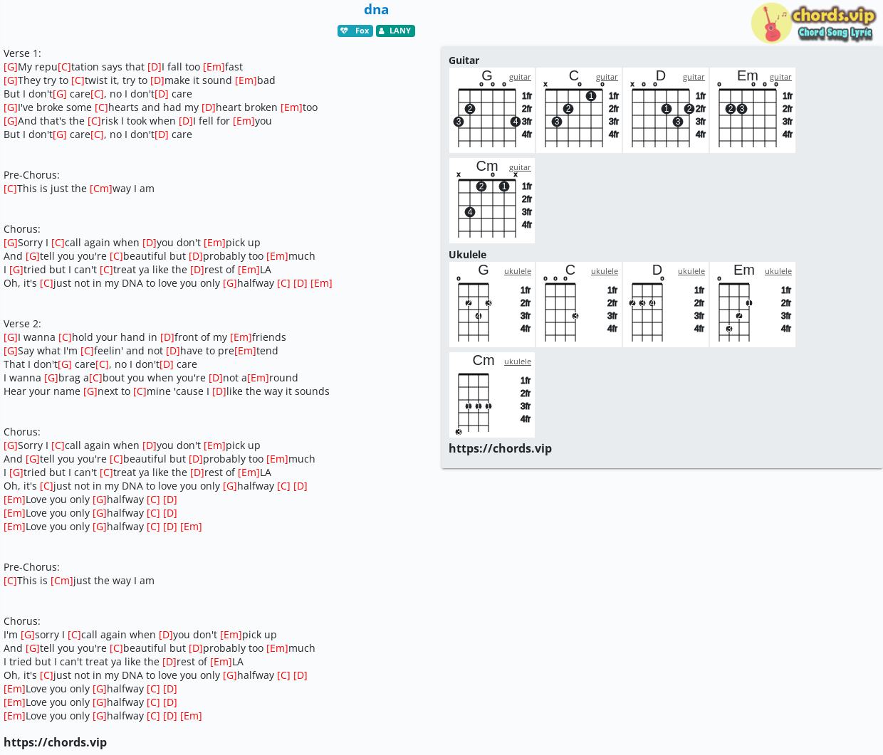 Tentacle strejke tvivl Chord: dna - LANY - tab, song lyric, sheet, guitar, ukulele | chords.vip