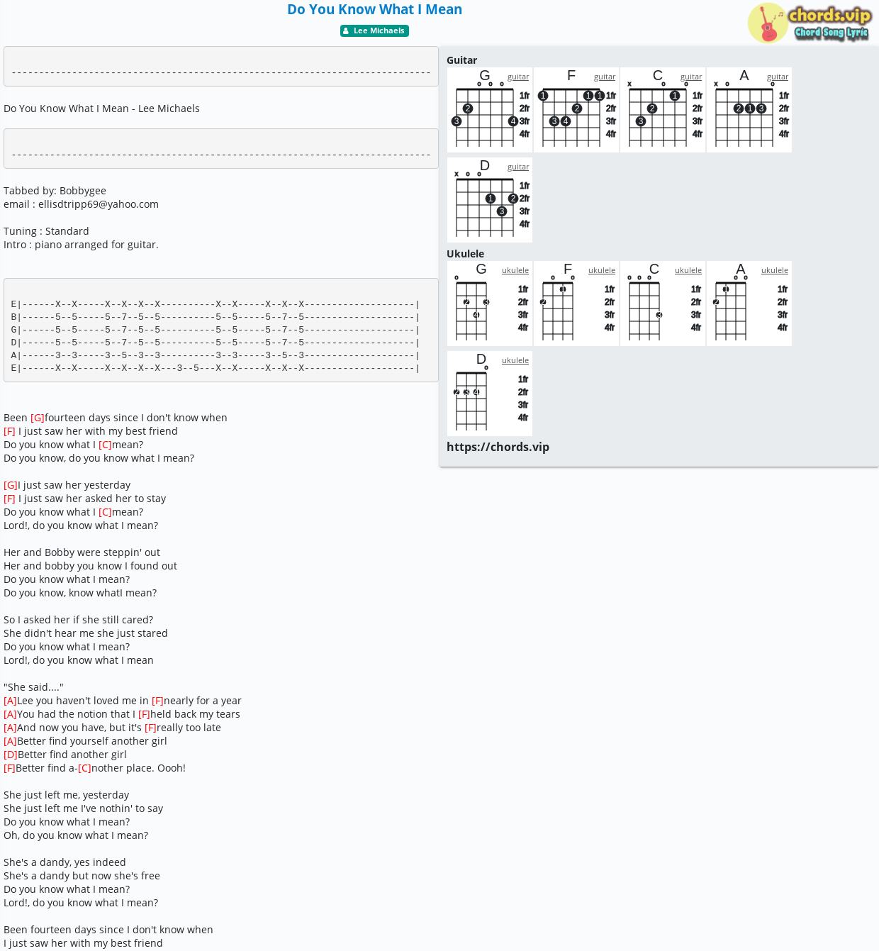 Chord Do You Know What I Mean Lee Michaels Tab Song Lyric Sheet Guitar Ukulele Chords Vip