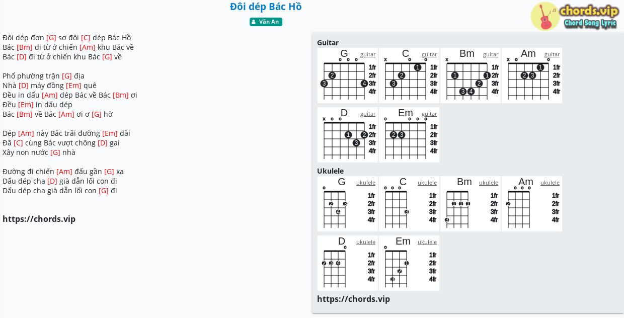 Hợp âm: Đôi dép Bác Hồ - Văn An - cảm âm, tab guitar, ukulele - lời bài hát | chords.vip Hợp Âm: Đôi Dép Bác Hồ - Văn An - Cảm Âm, Tab Guitar, Ukulele - Lời Bài Hát | Chords.Vip