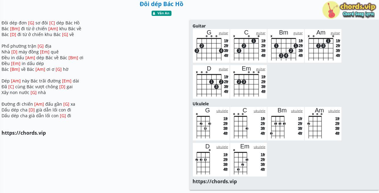 Hợp Âm: Đôi Dép Bác Hồ - Văn An - Cảm Âm, Tab Guitar, Ukulele - Lời Bài Hát  | Chords.Vip