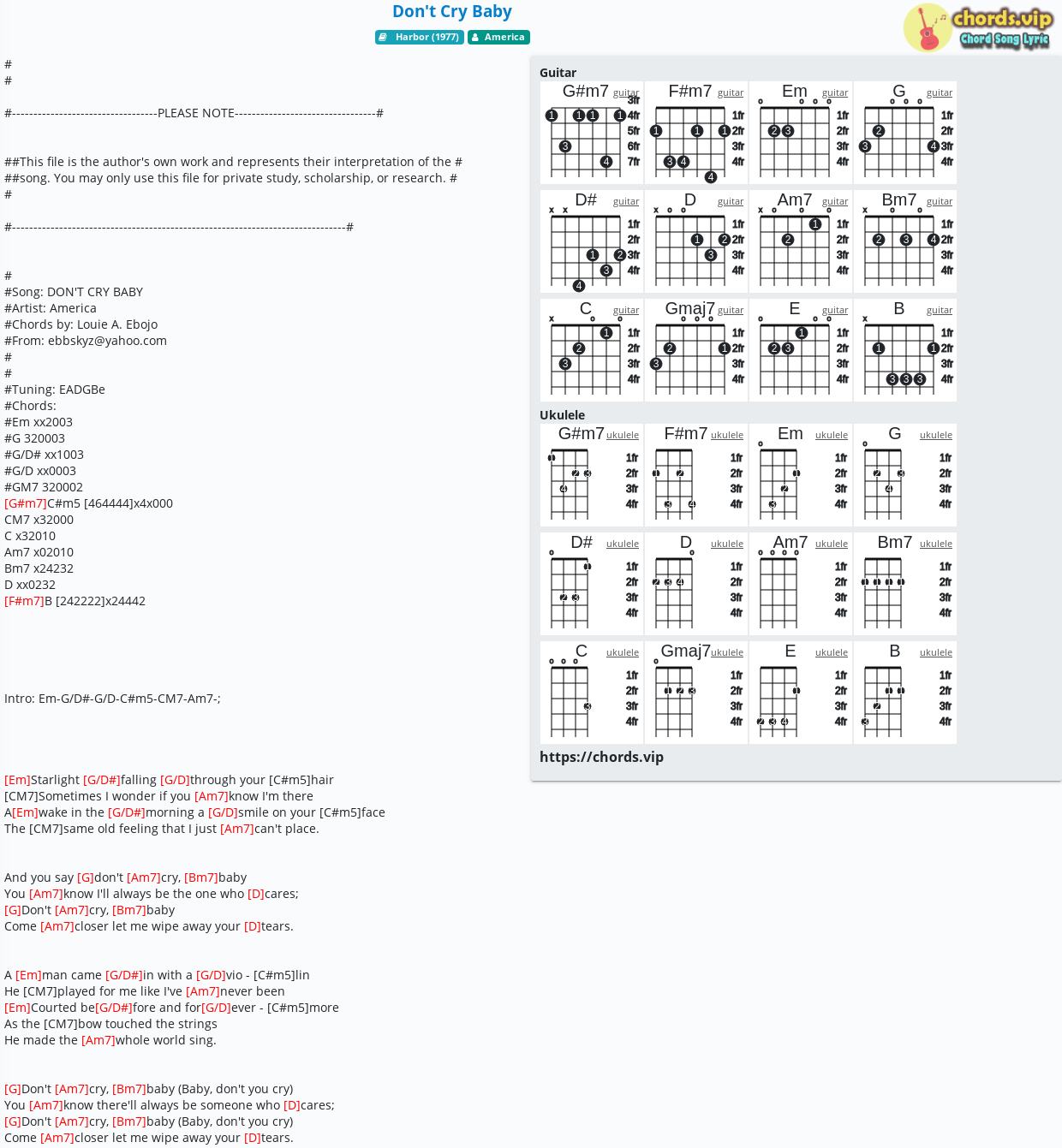 Chord Don T Cry Baby America Tab Song Lyric Sheet Guitar Ukulele Chords Vip Chord Don T Cry Baby America Tab Song Lyric Sheet Guitar Ukulele Chords Vip