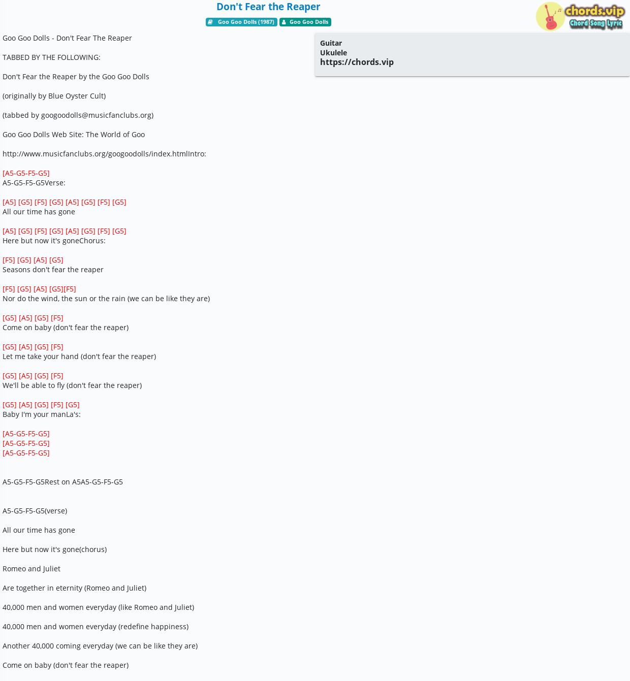 Chord Don T Fear The Reaper Goo Goo Dolls Tab Song Lyric Sheet Guitar Ukulele Chords Vip Chord Don T Fear The Reaper Goo Goo Dolls Tab Song Lyric Sheet Guitar Ukulele Chords Vip
