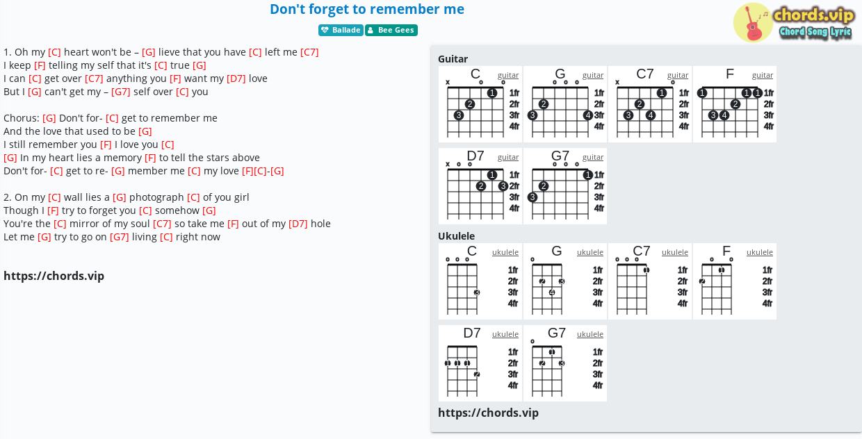 Chord Don T Forget To Remember Me Bee Gees Tab Song Lyric Sheet Guitar Ukulele Chords Vip