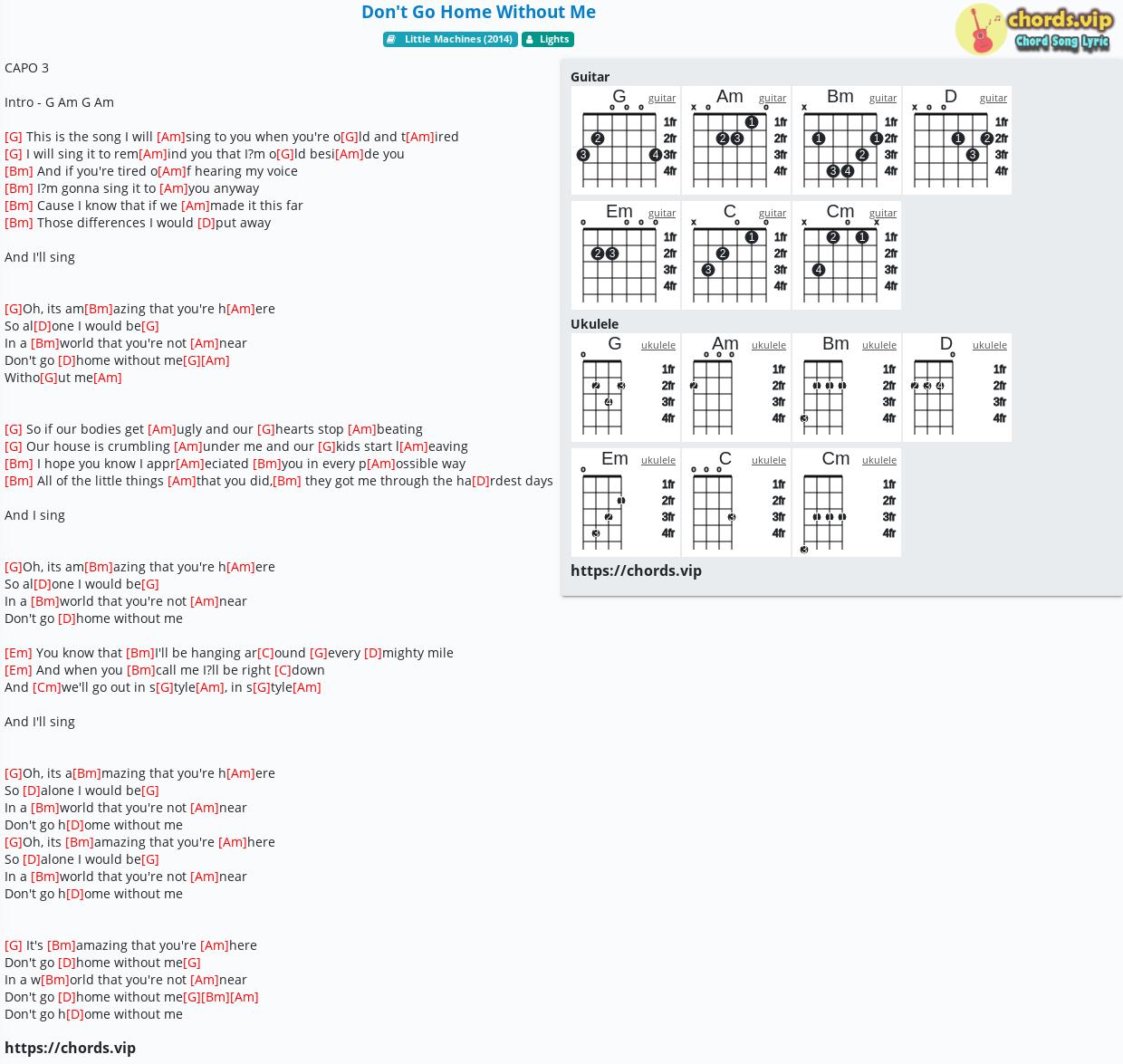 Chord Don T Go Home Without Me Lights Tab Song Lyric Sheet Guitar Ukulele Chords Vip