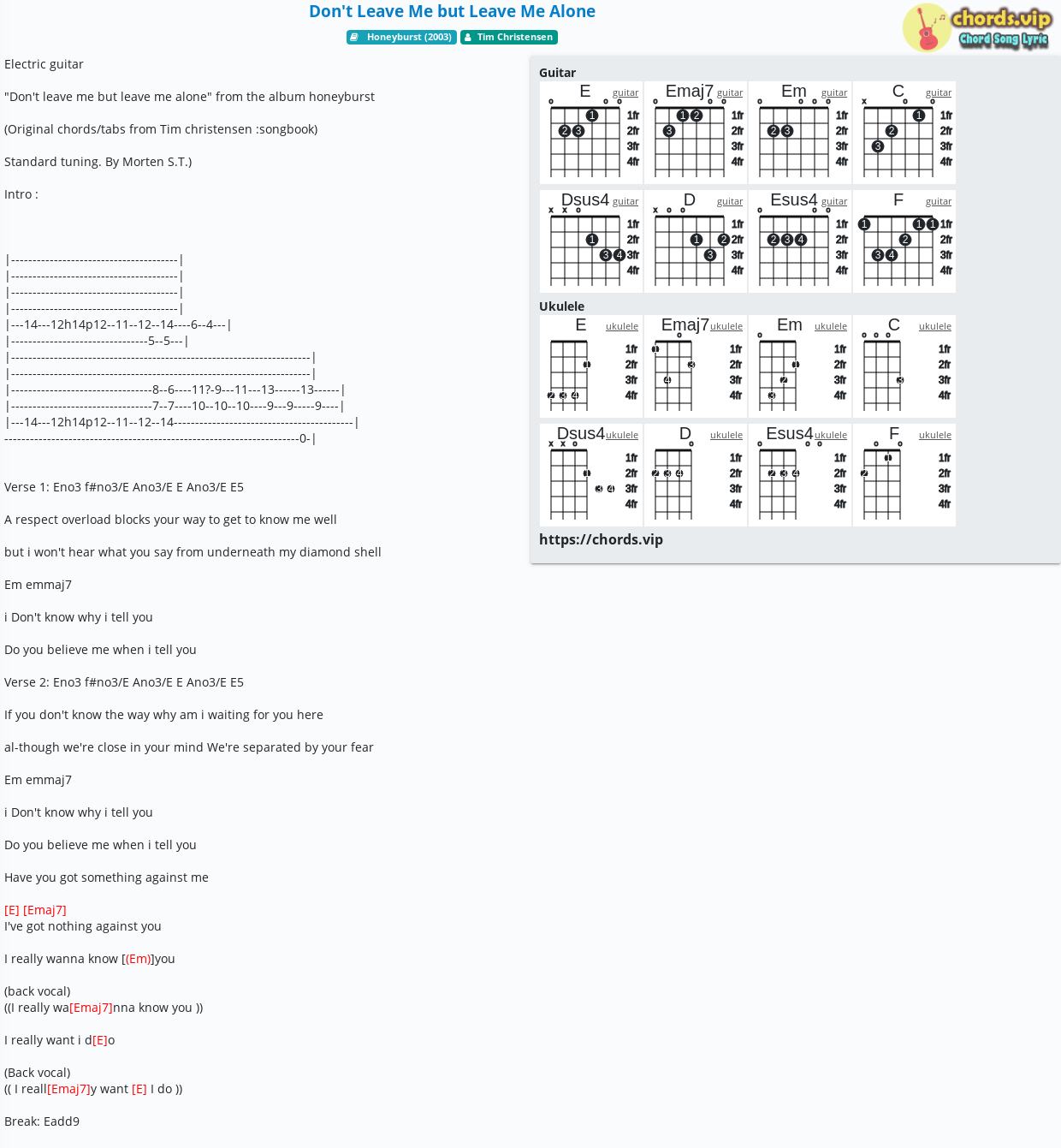 Chord Don T Leave Me But Leave Me Alone Tim Christensen Tab Song Lyric Sheet Guitar Ukulele Chords Vip