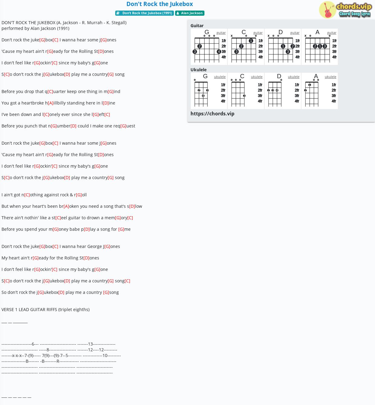 Hợp Am Don T Rock The Jukebox Alan Jackson Cảm Am Tab Guitar Ukulele Lời Bai Hat Chords Vip