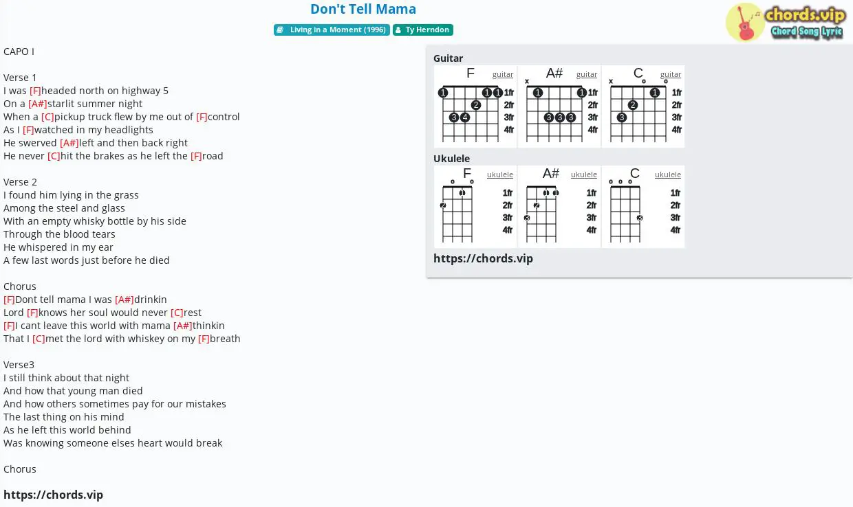 Chord Don't Tell Mama tab, song lyric, sheet, guitar, ukulele